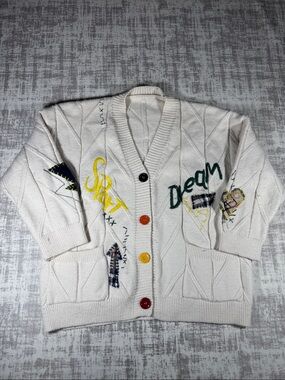 Ebossy Cute Knitted Cardigan Cream White womens 23X21.5 PTP
